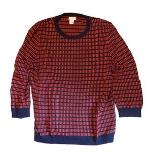 J. Crew navy orange textured dot cotton sweater size M